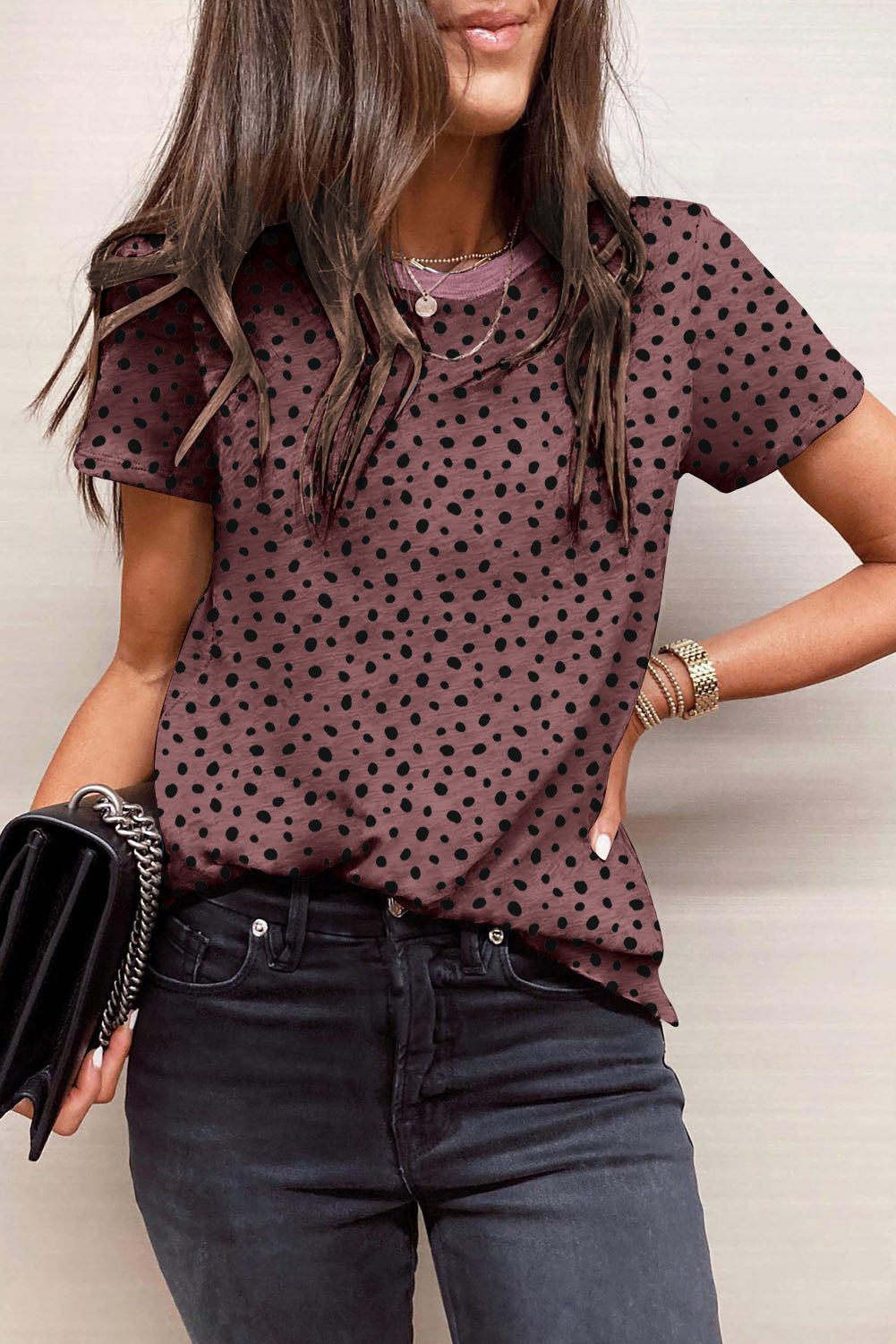 Animal Spotted Print Round Neck Long Sleeve Top-0