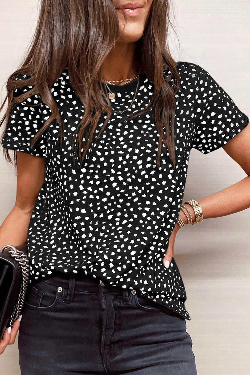Animal Spotted Print Round Neck Long Sleeve Top-4
