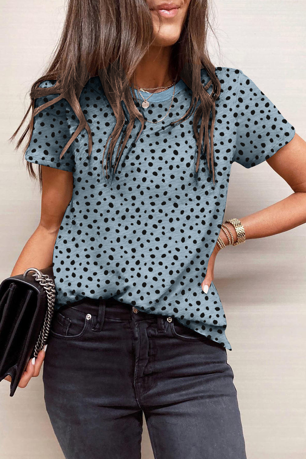 Animal Spotted Print Round Neck Long Sleeve Top-2