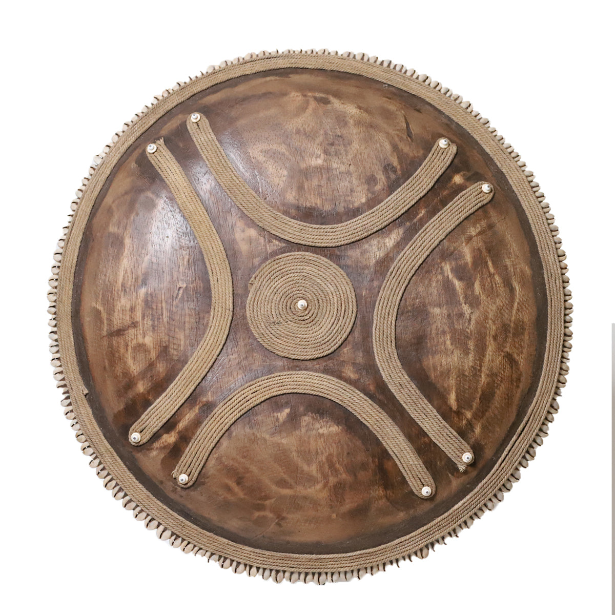 Wooden Natural Cameroon Shield | Manilla Cross Design with Cowrie Edge-0