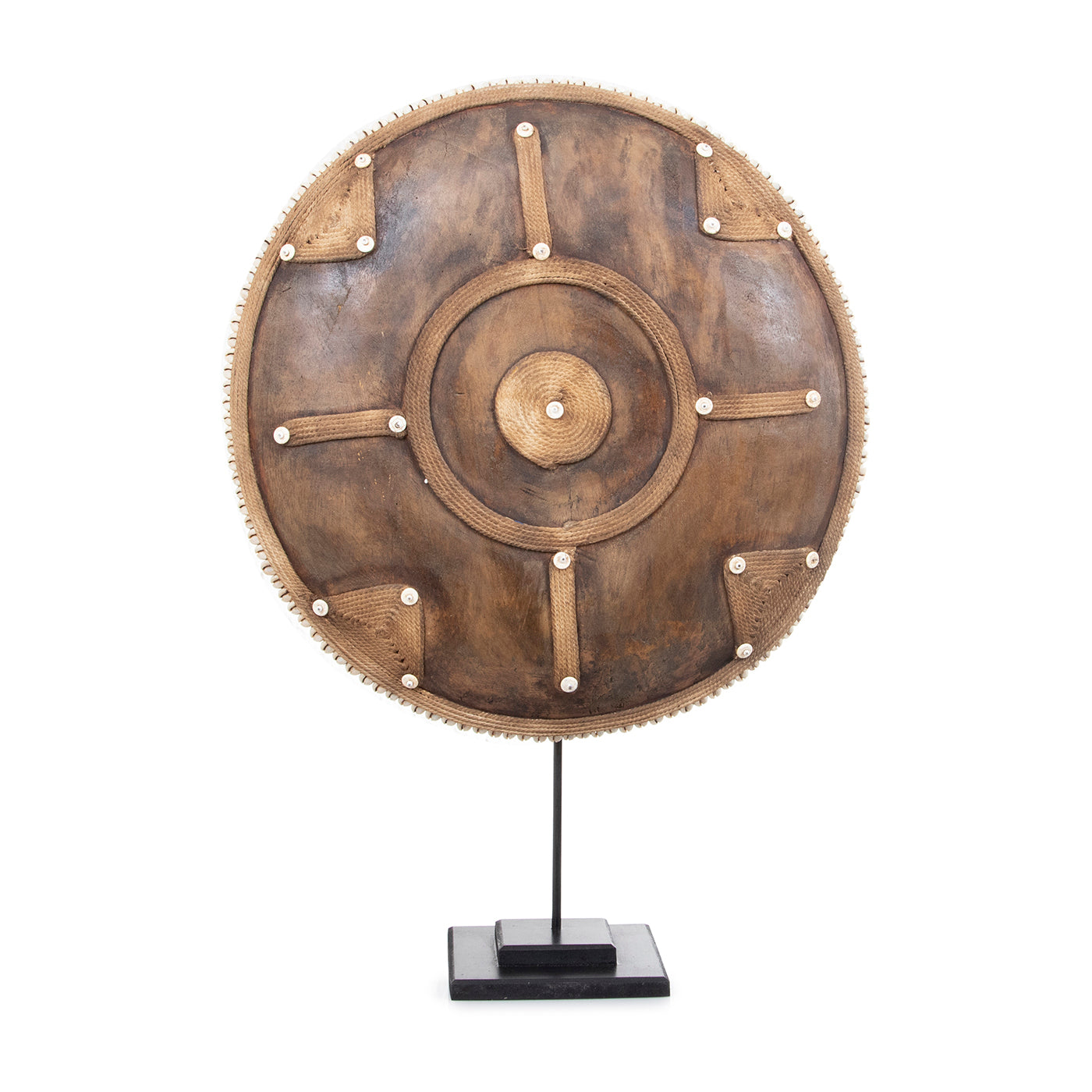 Wooden Natural Cameroon Shield on stand | Manilla Panel Design with Cowrie Edge-1