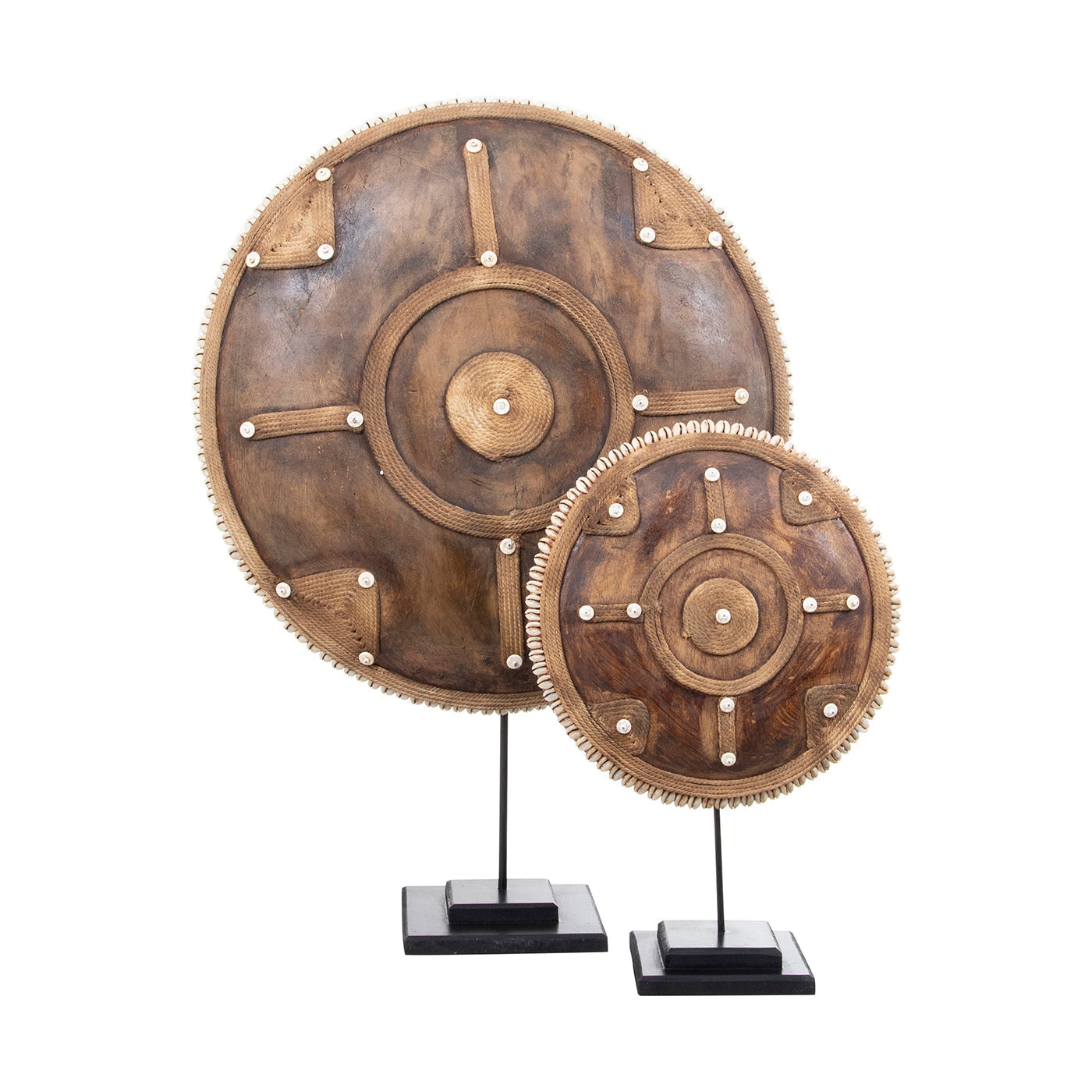 Wooden Natural Cameroon Shield on stand | Manilla Panel Design with Cowrie Edge-0