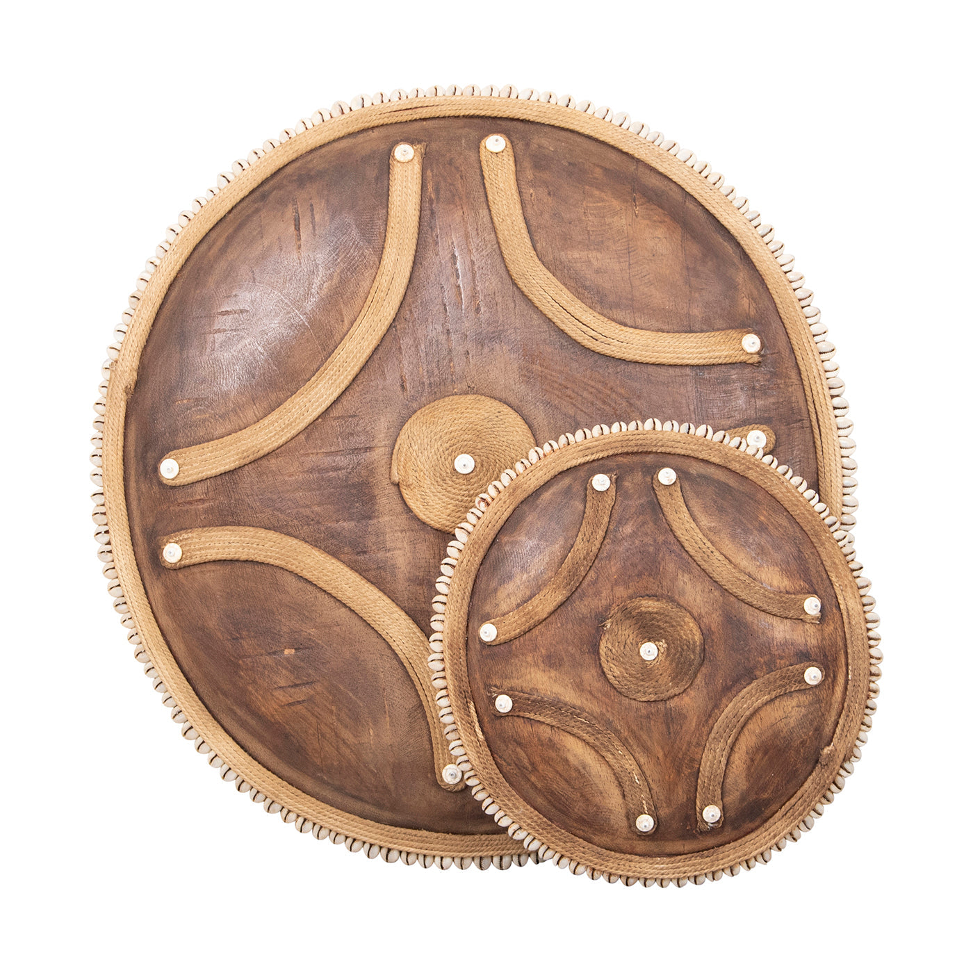 Wooden Natural Cameroon Shield | Manilla Cross Design with Cowrie Edge-1