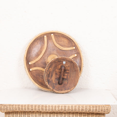 Wooden Natural Cameroon Shield | Manilla Cross Design with Cowrie Edge-2