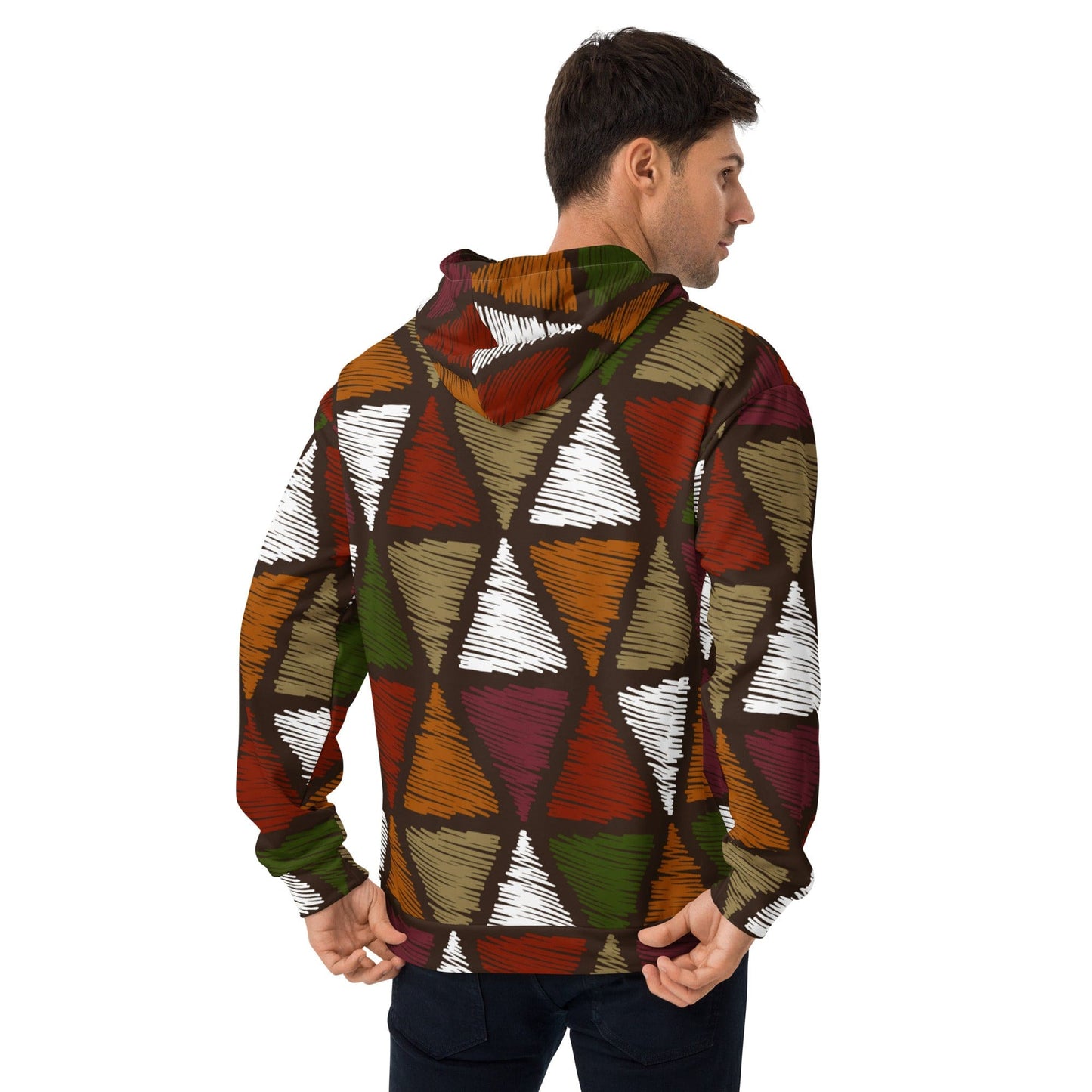 Mens Graphic Hoodie Red Green Geometric Lines-1