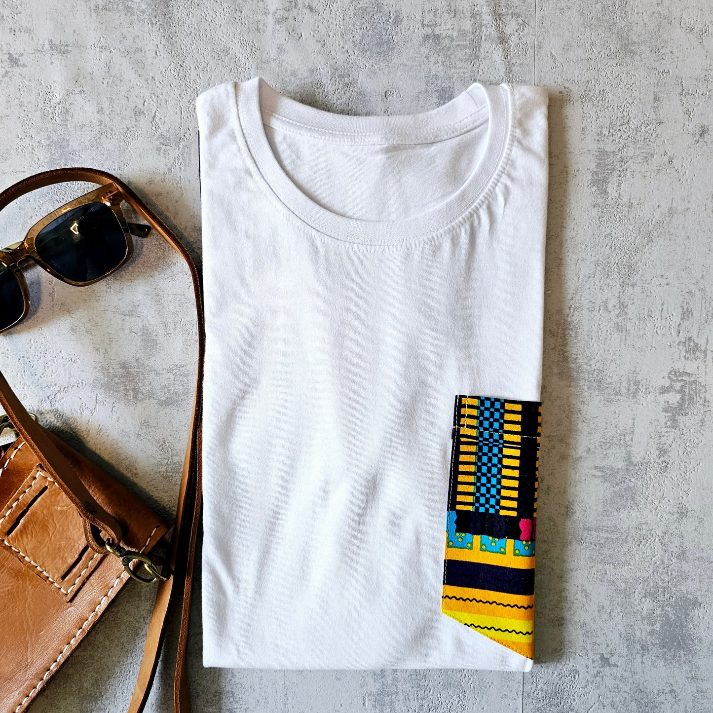 Africa Print Detailed T-Shirt | Ankara Detail and Pocket-5