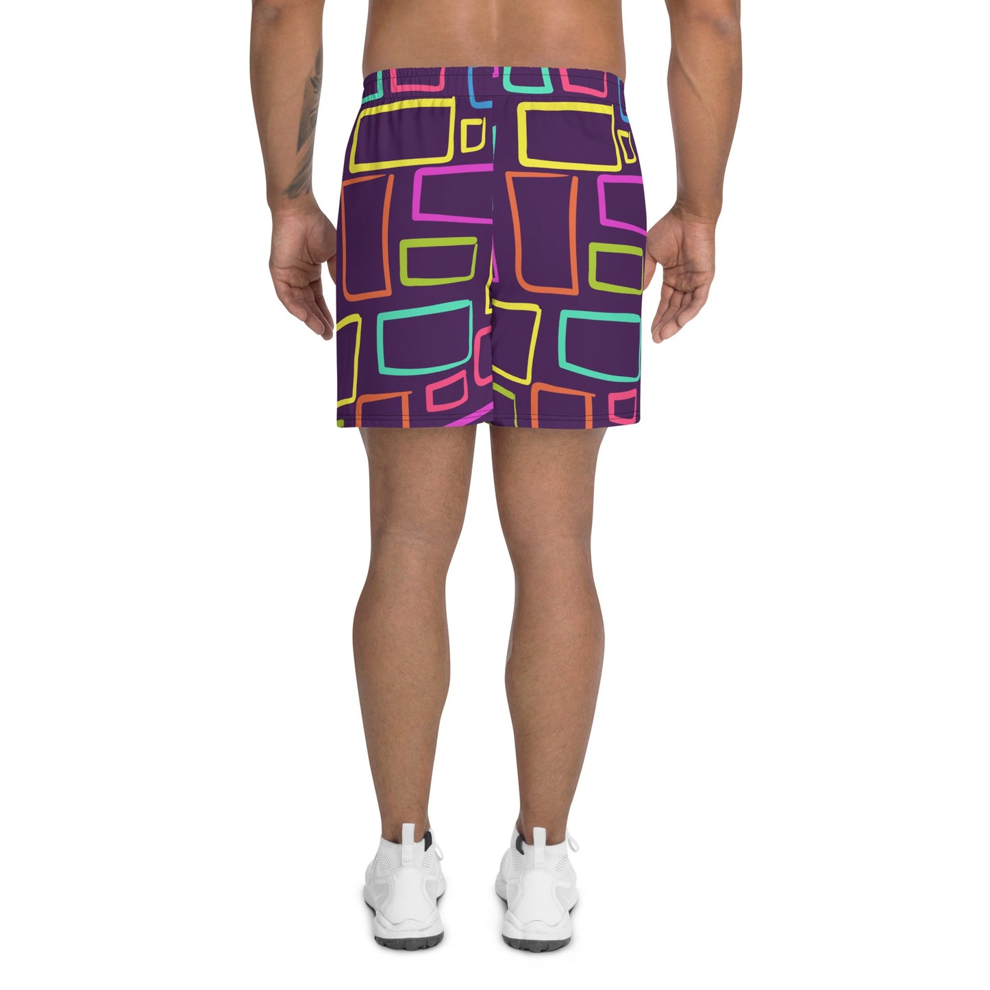 Multicoloured Box Print Men's Athletic Shorts-3