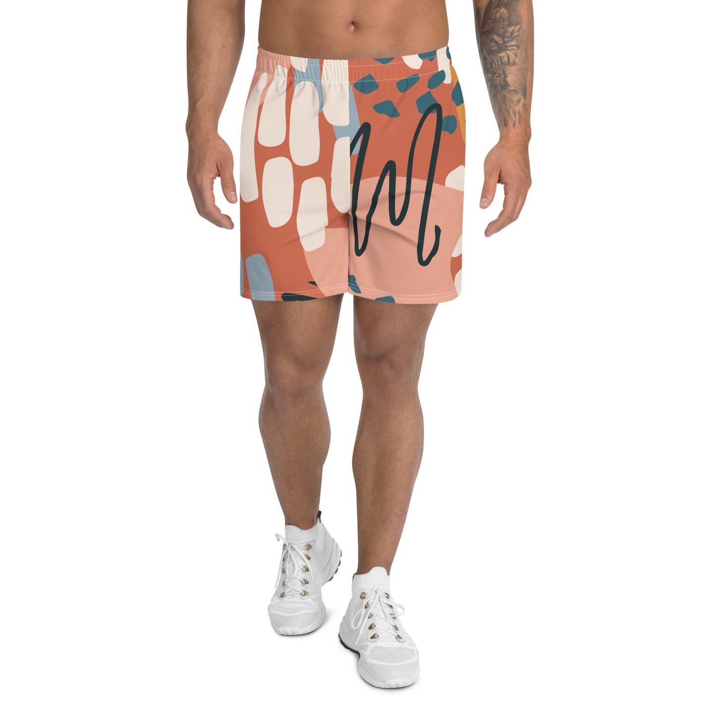 Men's Brown Abstract Print Multicolored Athletic Shorts-0