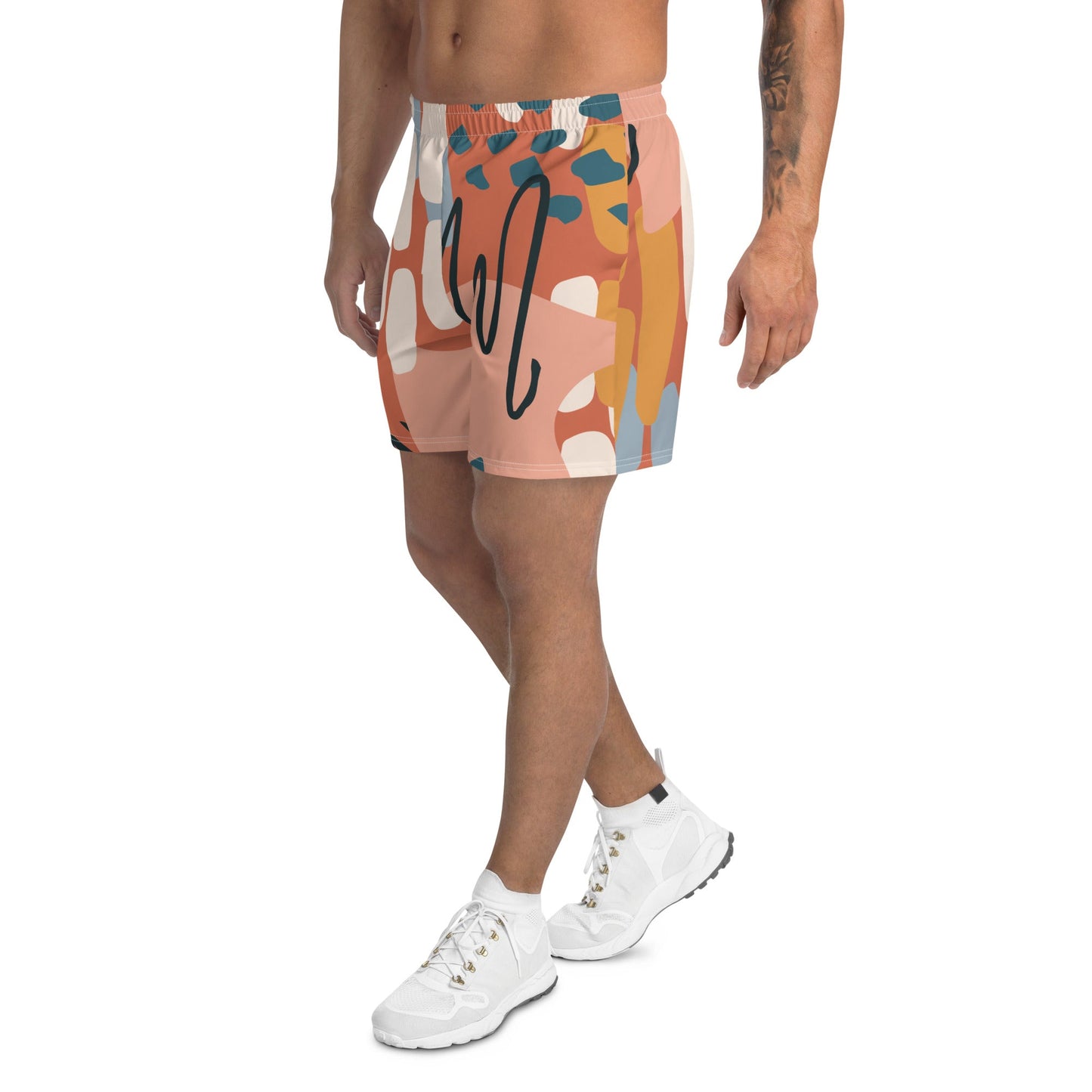 Men's Brown Abstract Print Multicolored Athletic Shorts-2