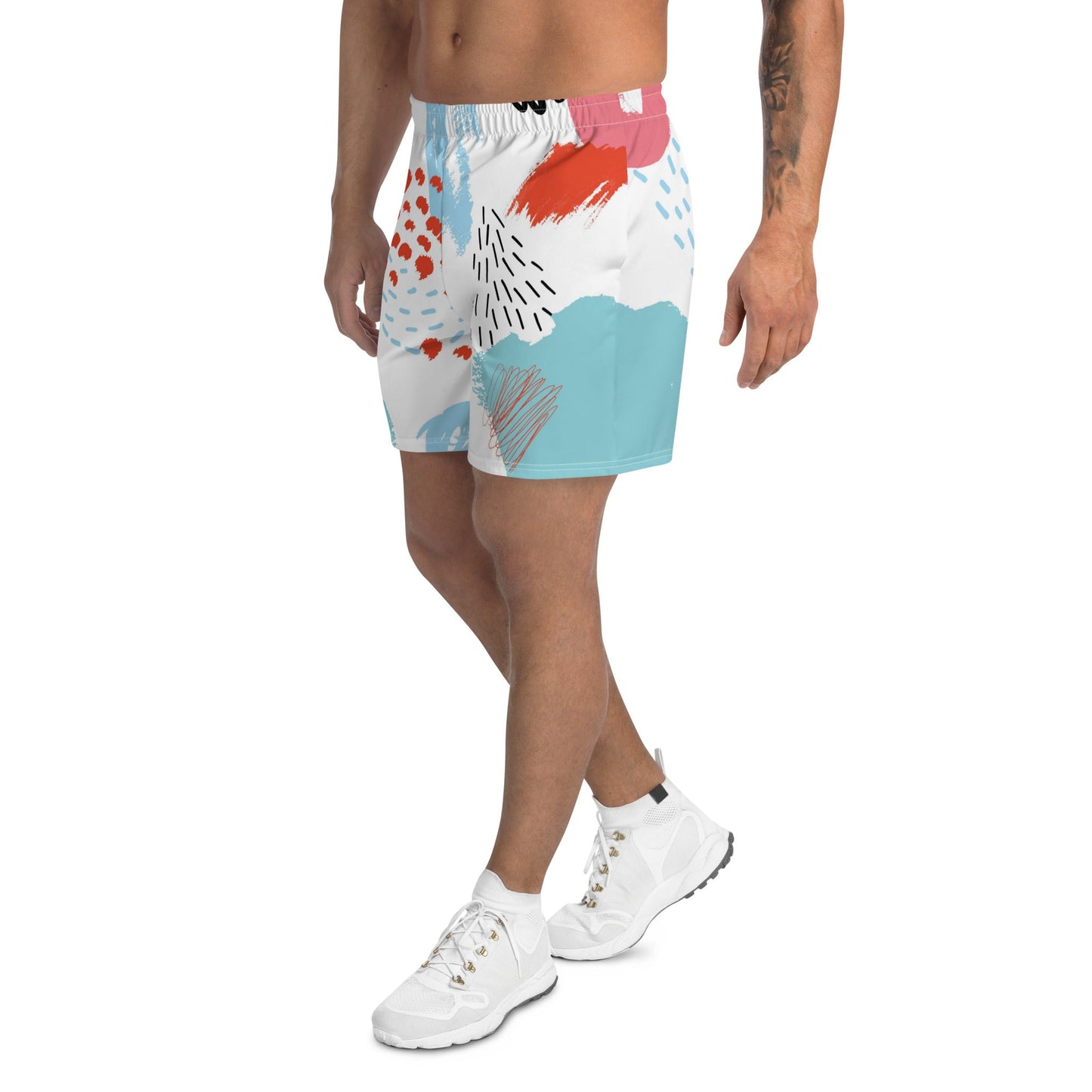 Red Blue Men's Paint Abstract Brush Stroke Athletic Shorts-2