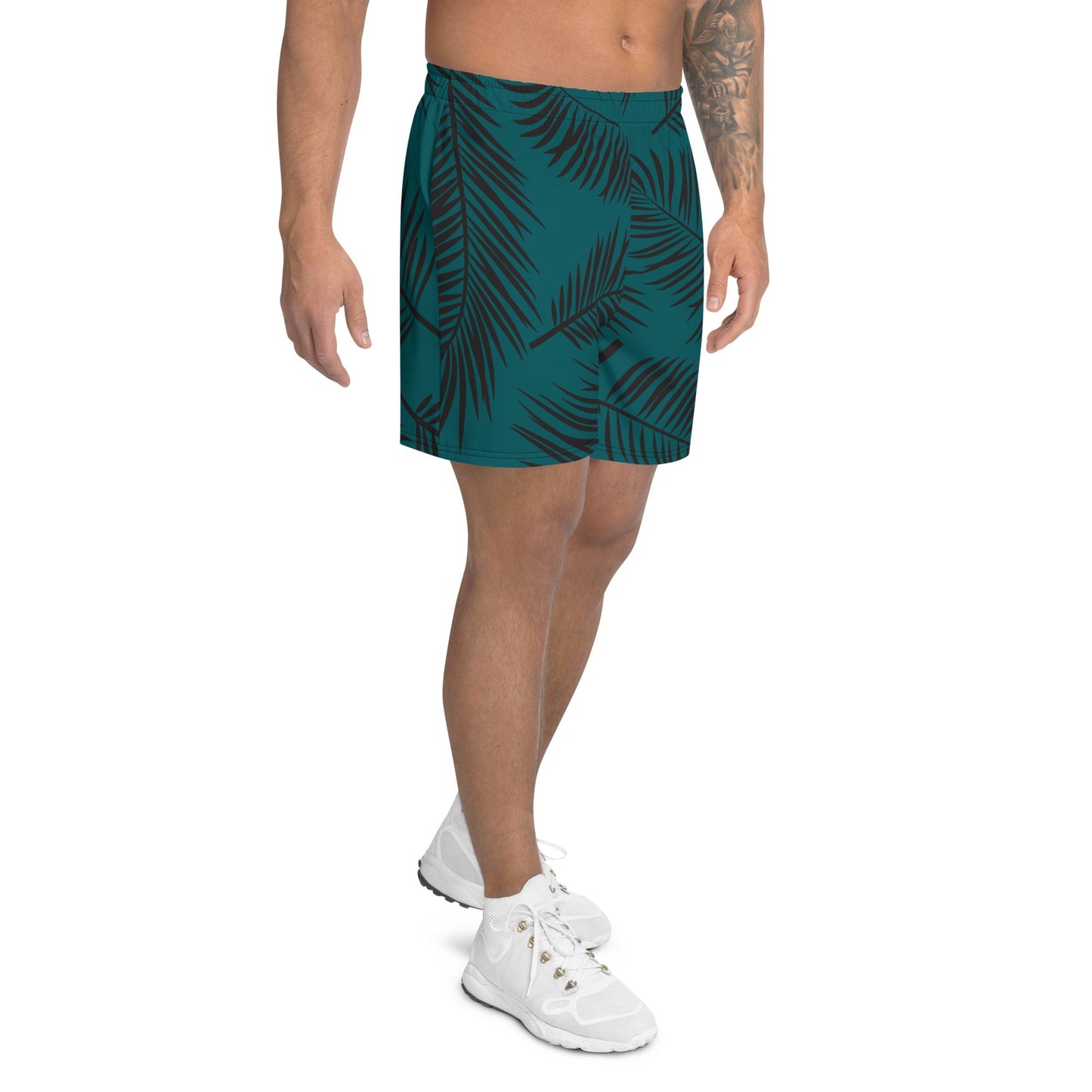 Men's Green Leaf Pattern Athletic Shorts-1