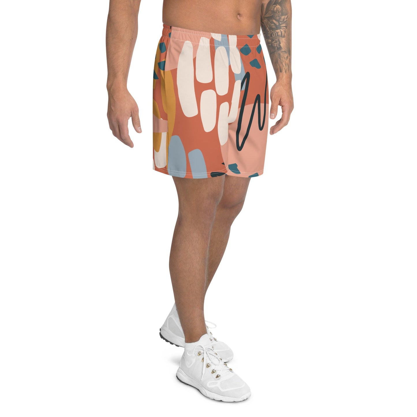 Men's Brown Abstract Print Multicolored Athletic Shorts-1