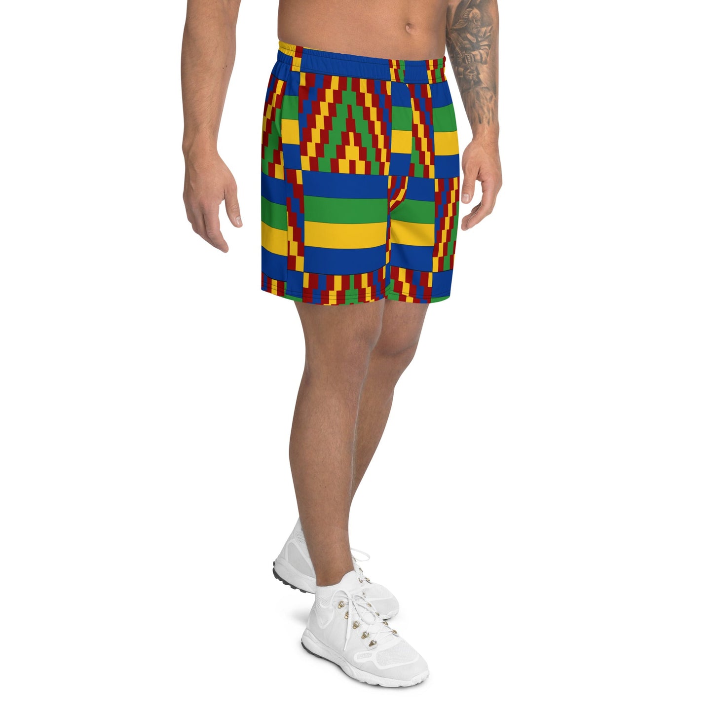 Yellow and Blue Kente African Print Men's Shorts-2
