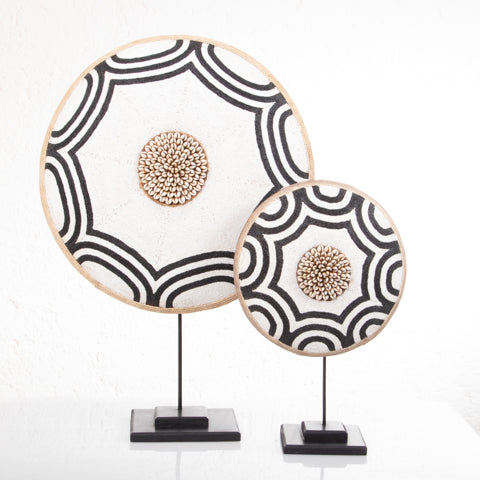 Beaded Cameroon Shield Black & White on Stand | Octagon Design-0