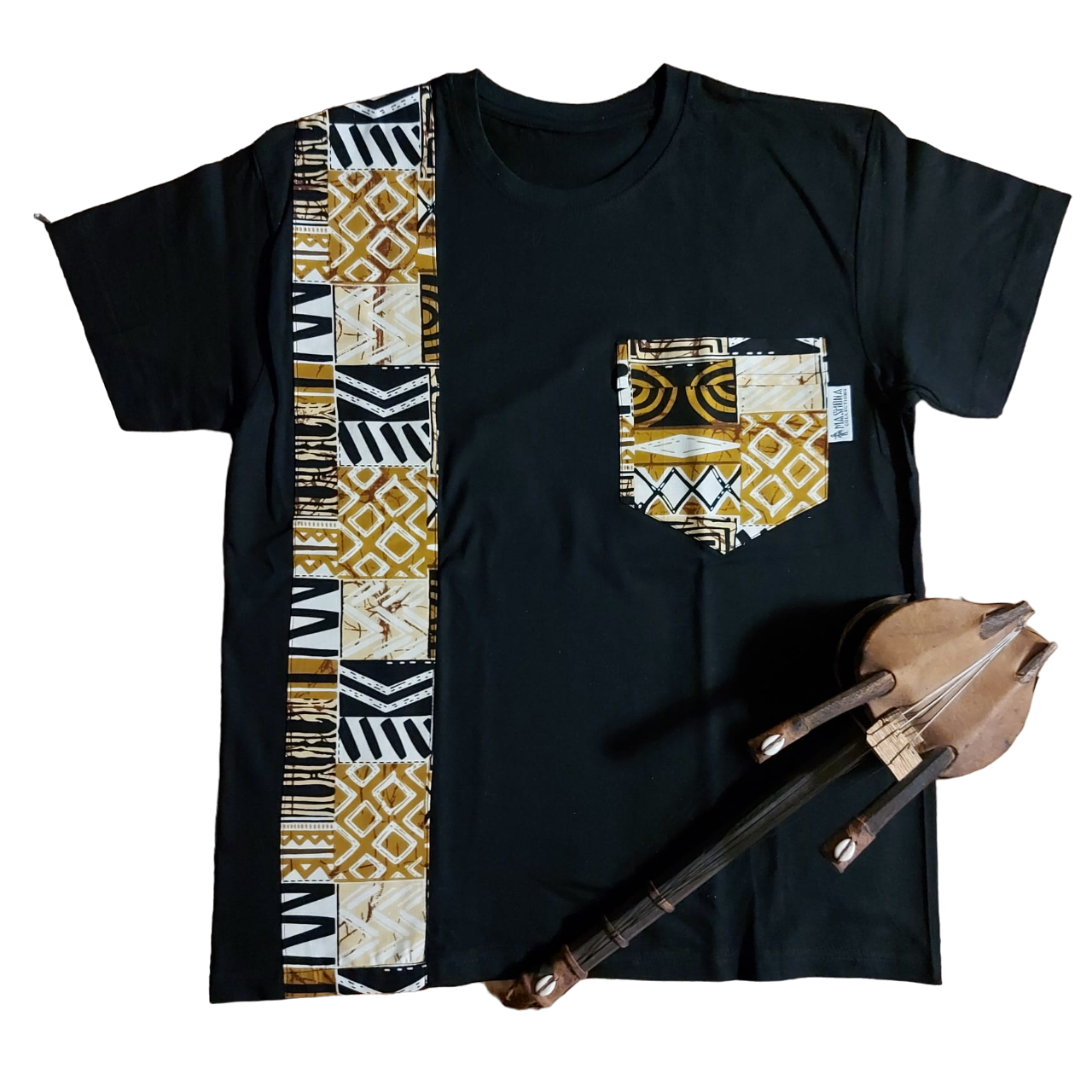 Africa Print Detailed T-Shirt | Bogolan Print Detail and Pocket