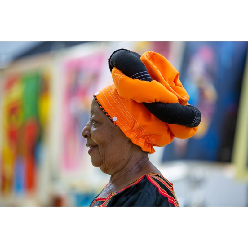 Xhosa Duku Beaded Headdress - Orange & Black-1