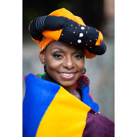 Xhosa Duku Beaded Headdress - Orange & Black-0
