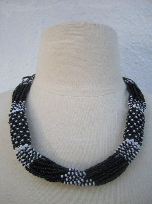 Zulu Strand Short  Necklace More Black and White 22 inches-0