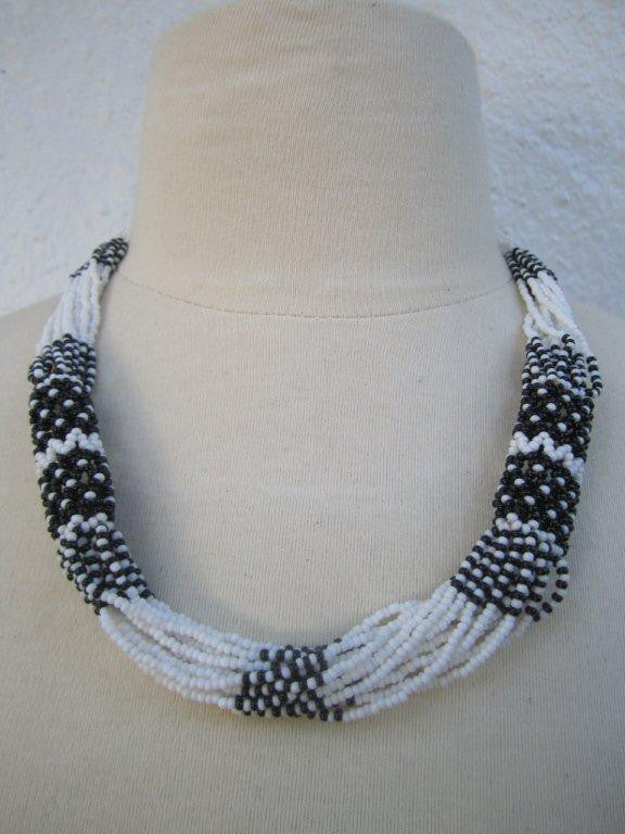 Zulu Strand Short  Necklace More White and Black 22 inches-0