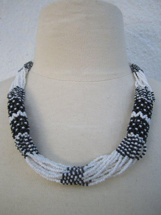 Zulu Strand Short  Necklace More White and Black 22 inches-0