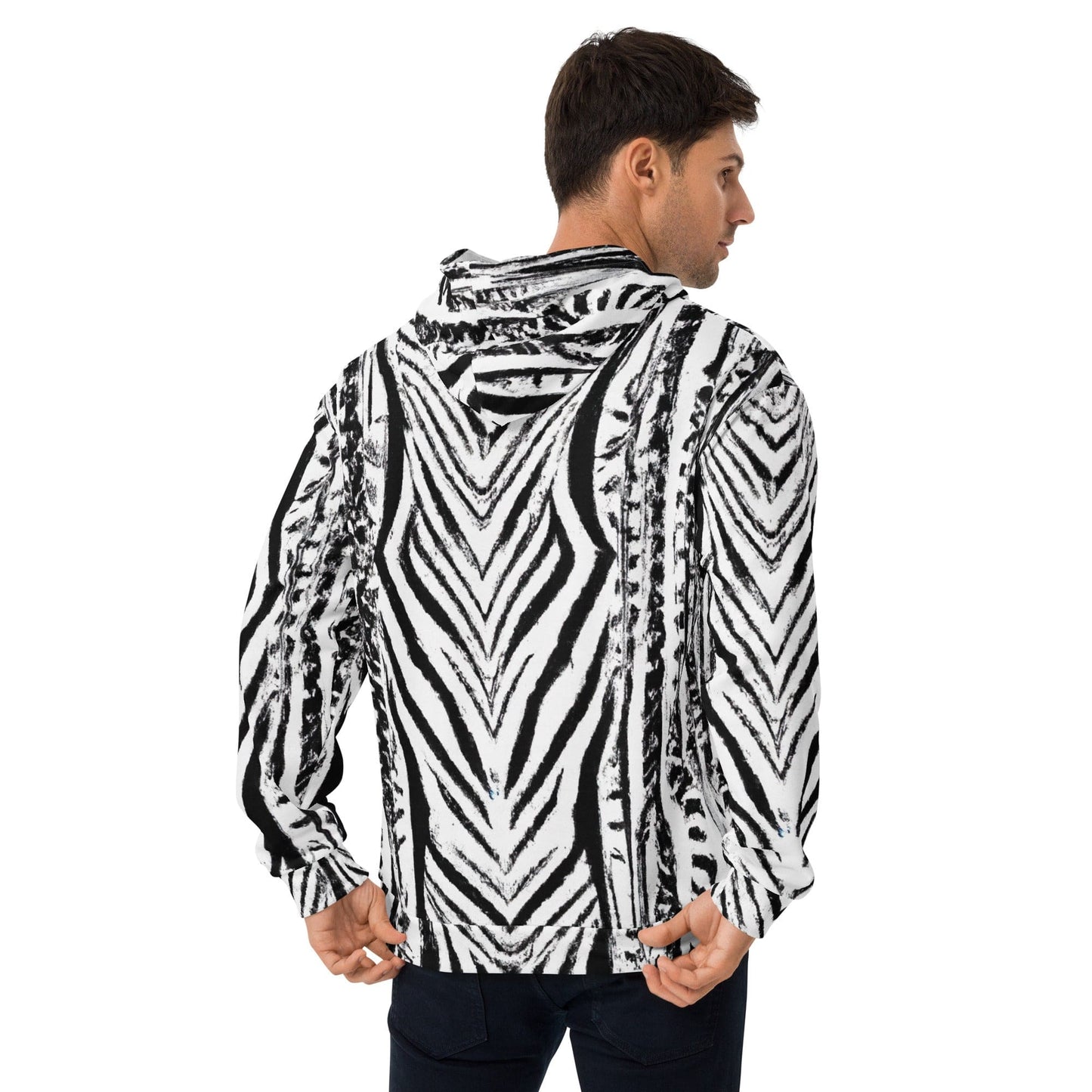 Mens Graphic Hoodie Black White Native Print-1