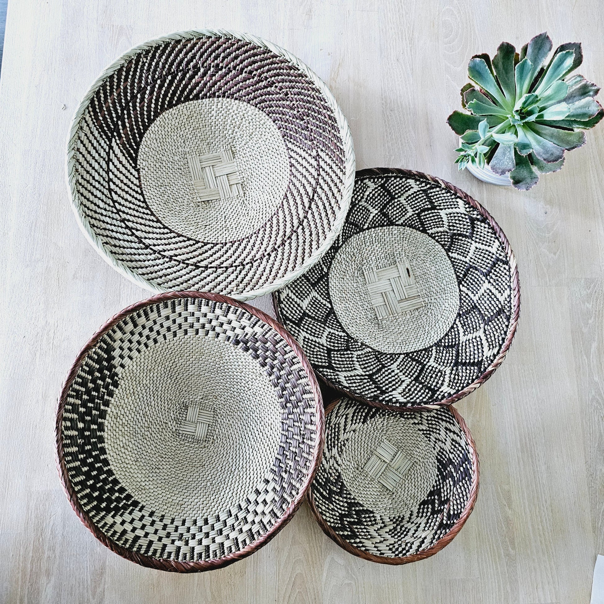 Set of 4 Handmade African Baskets Zimbabwe | Boho Wall Decor-8