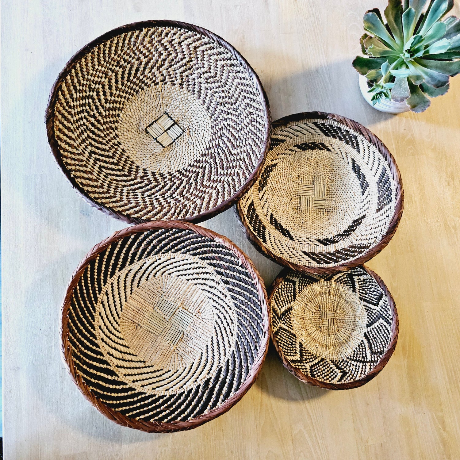 Set of 4 Handmade African Baskets Zimbabwe | Boho Wall Decor-0