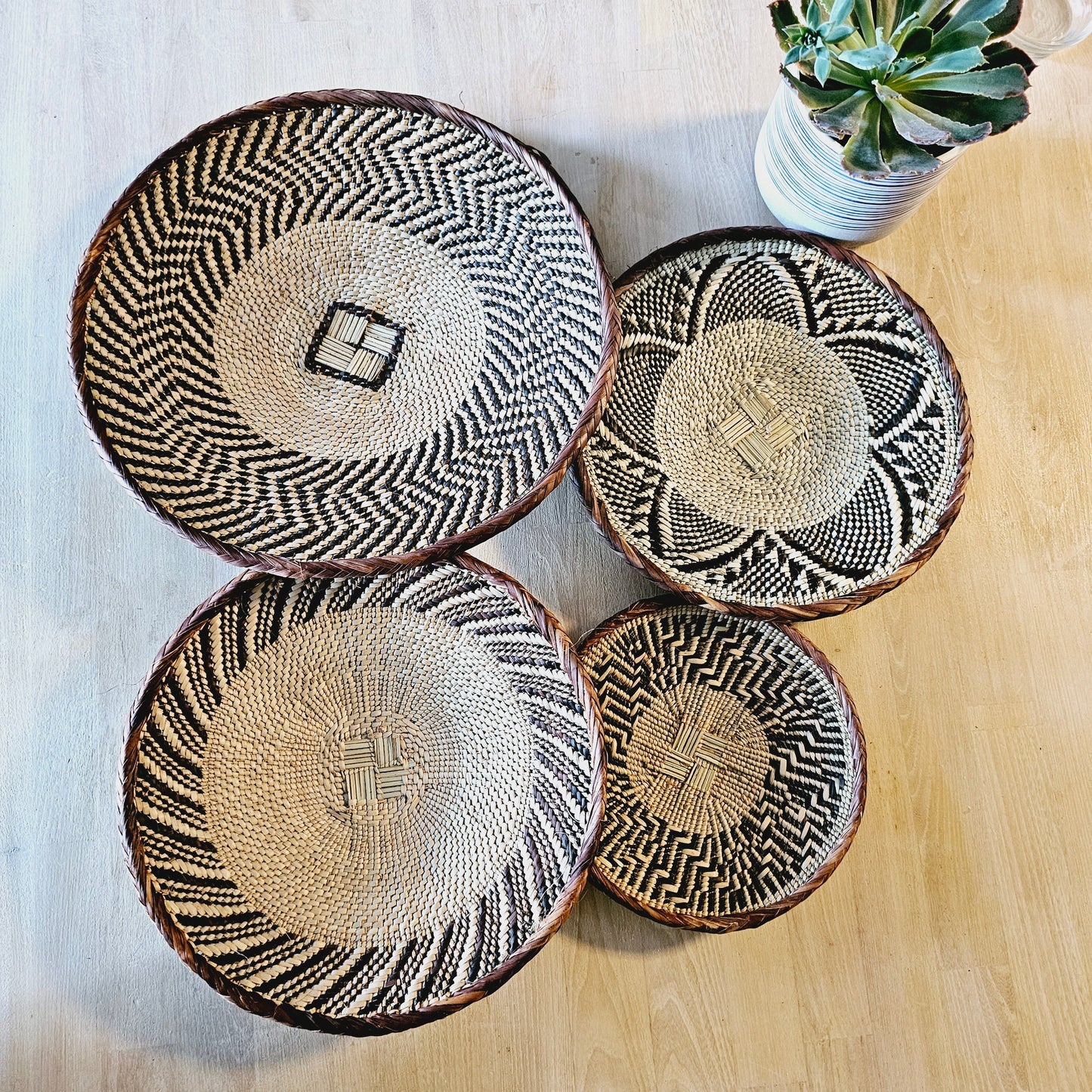 Set of 4 Handmade African Baskets Zimbabwe | Boho Wall Decor-5