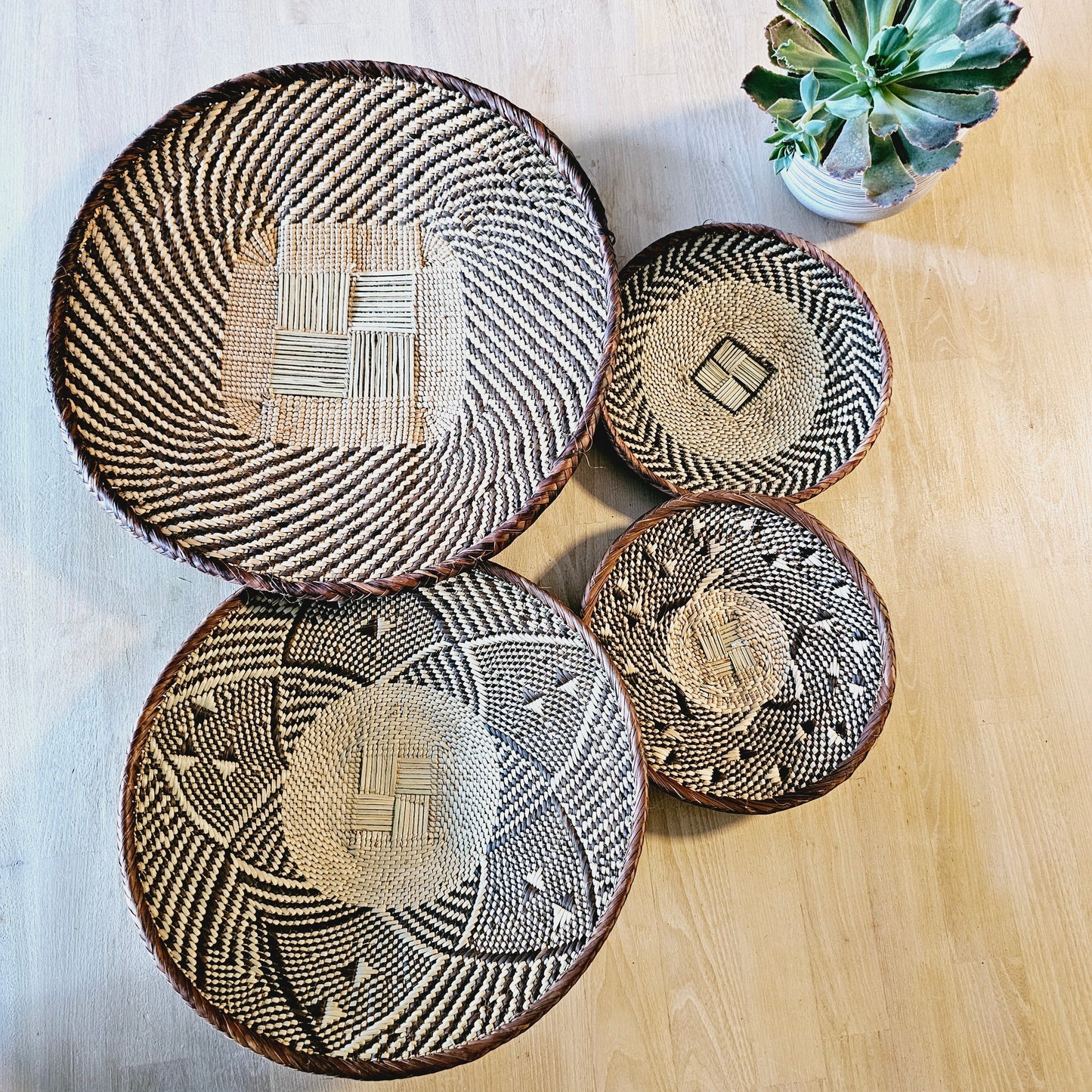 Set of 4 Handmade African Baskets Zimbabwe | Boho Wall Decor-6