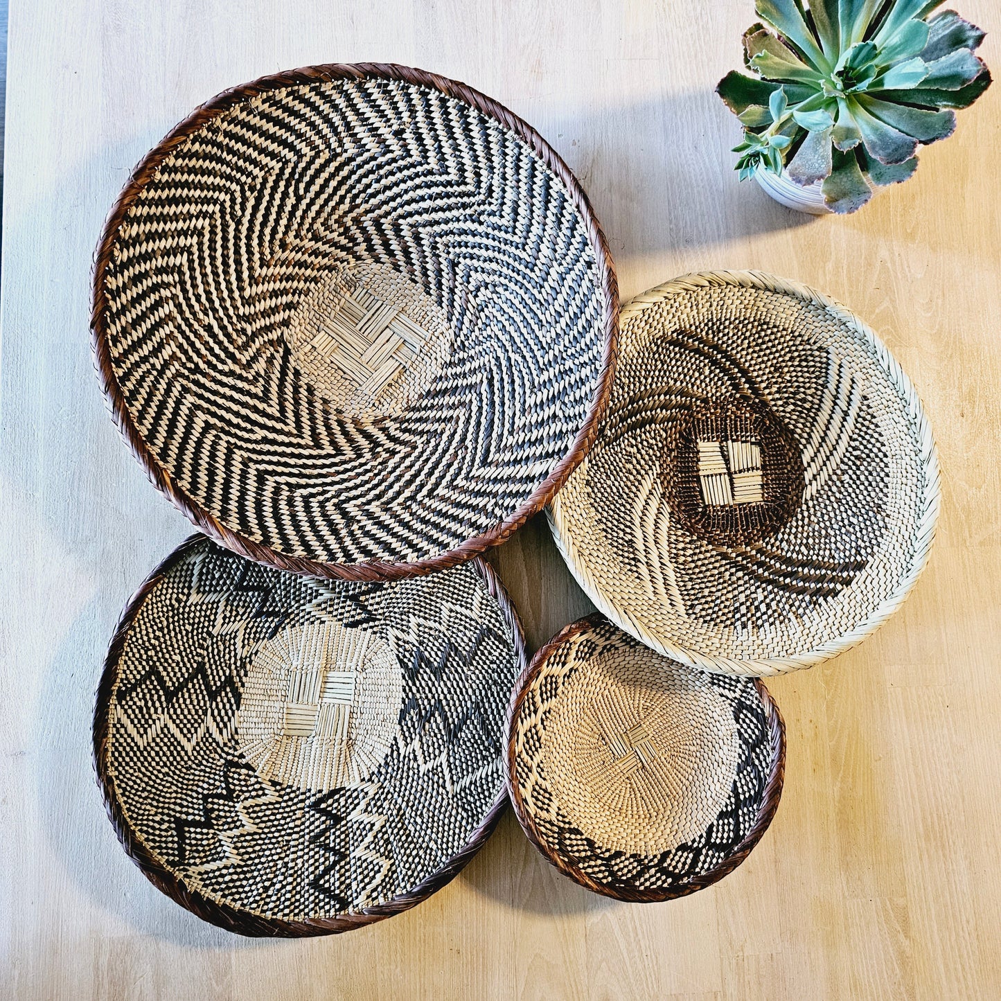 Set of 4 Handmade African Baskets Zimbabwe | Boho Wall Decor-7