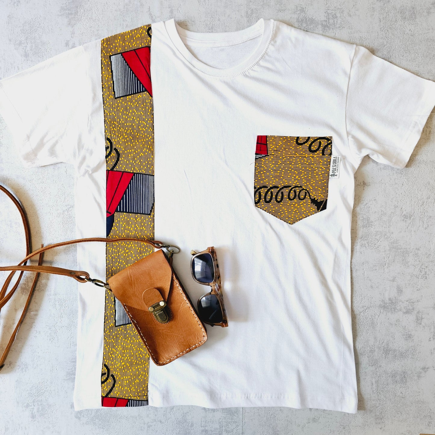 Africa Print Detailed T-Shirt | Ankara Detail and Pocket-0