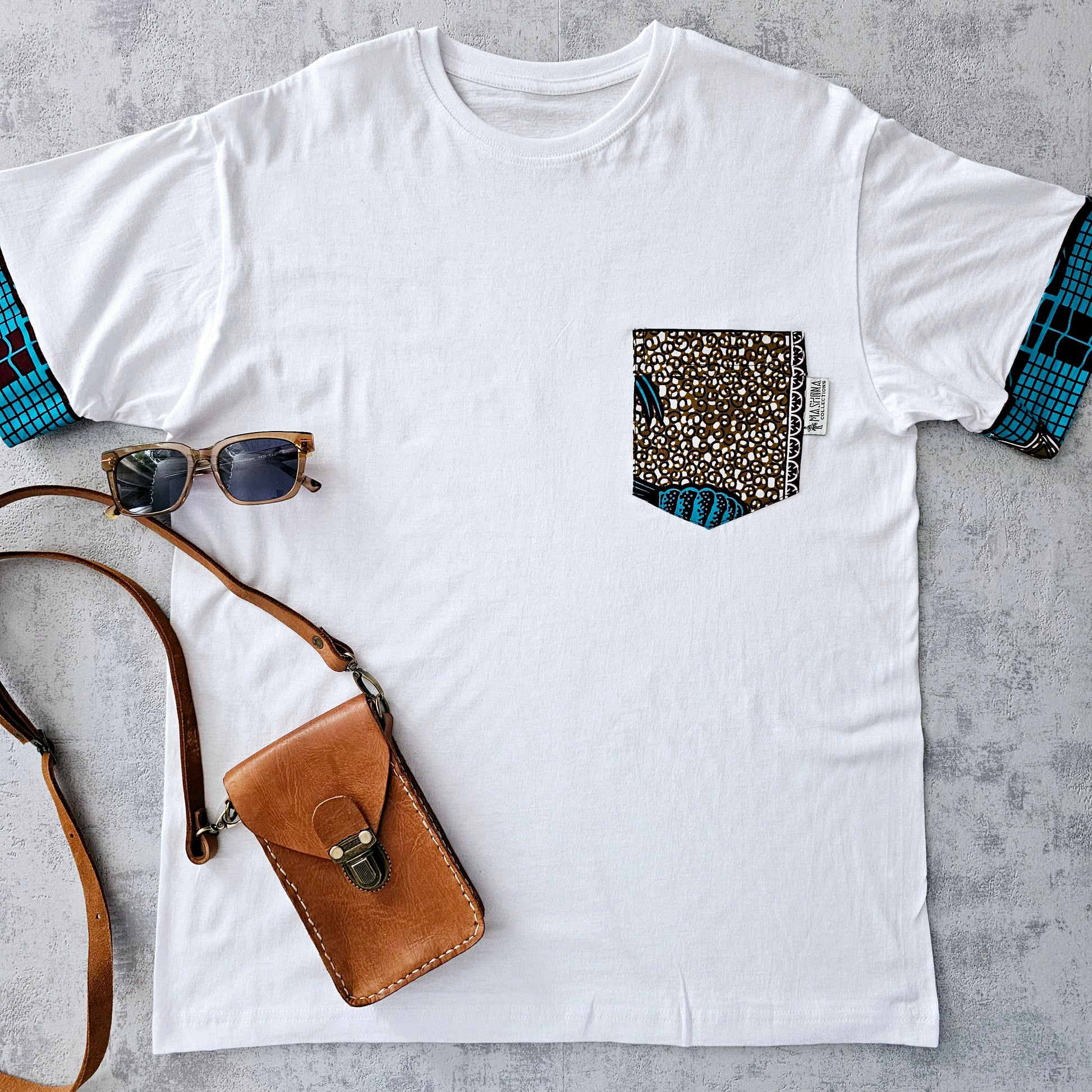 Africa Print Detailed T-Shirt | Ankara Detail and Pocket-0