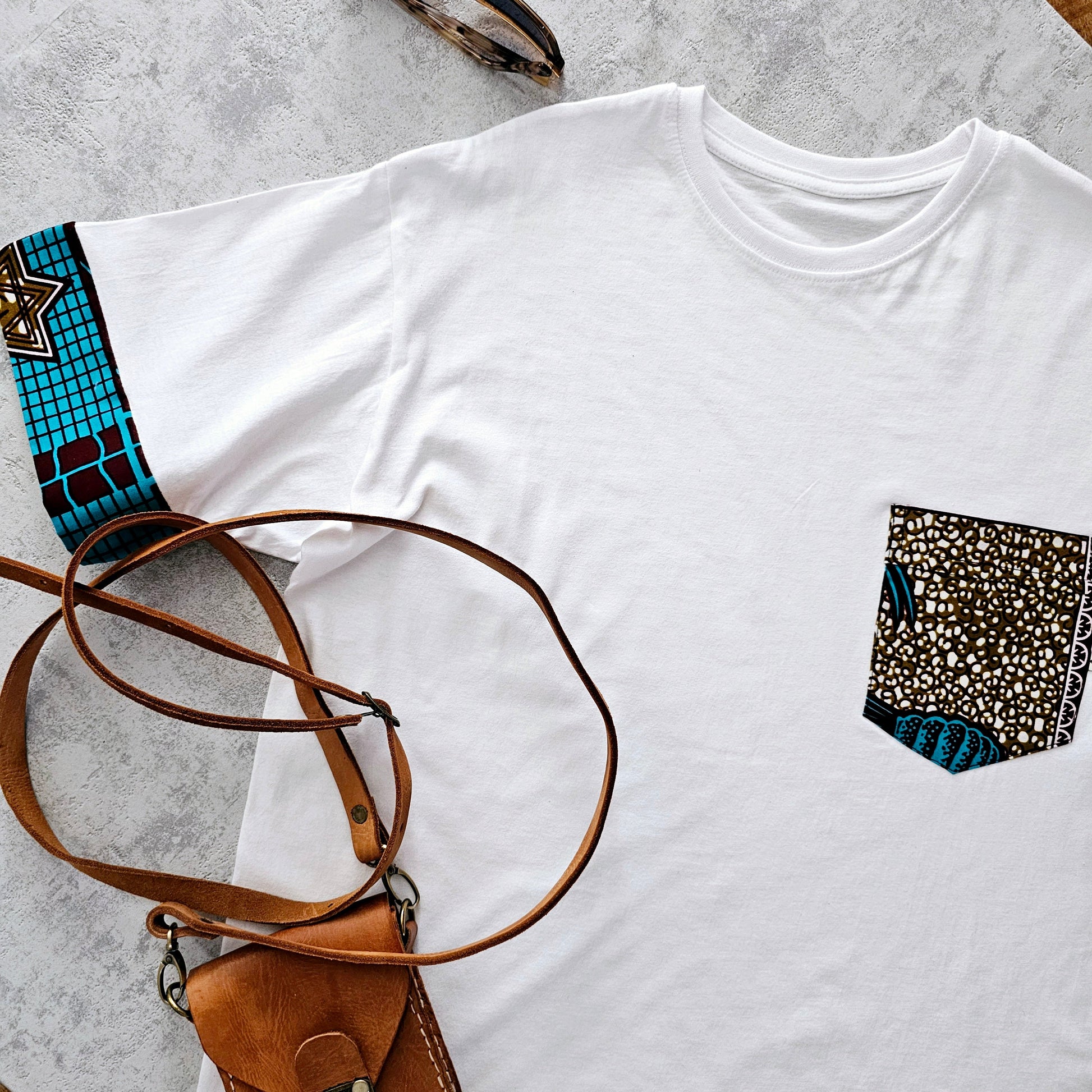 Africa Print Detailed T-Shirt | Ankara Detail and Pocket-2