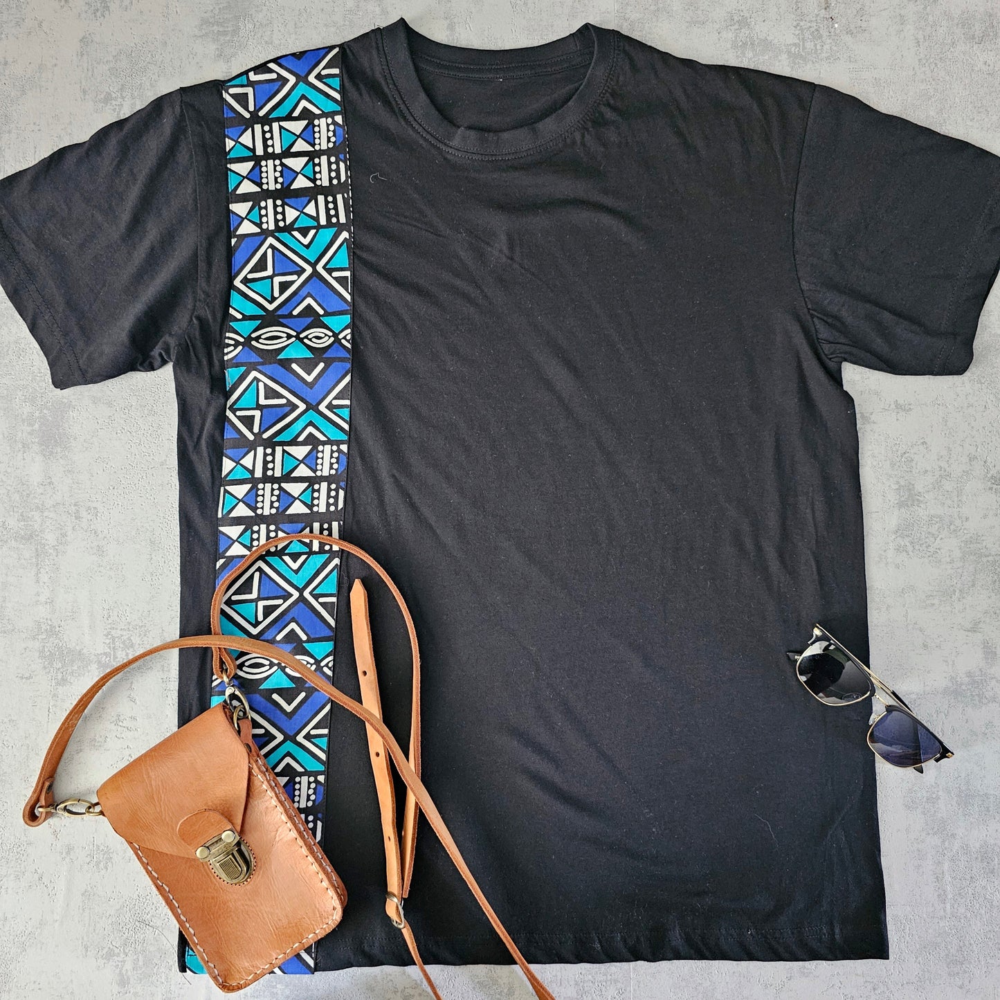 Africa Print Detailed T-Shirt | Bogolan Print Detail and Pocket-0