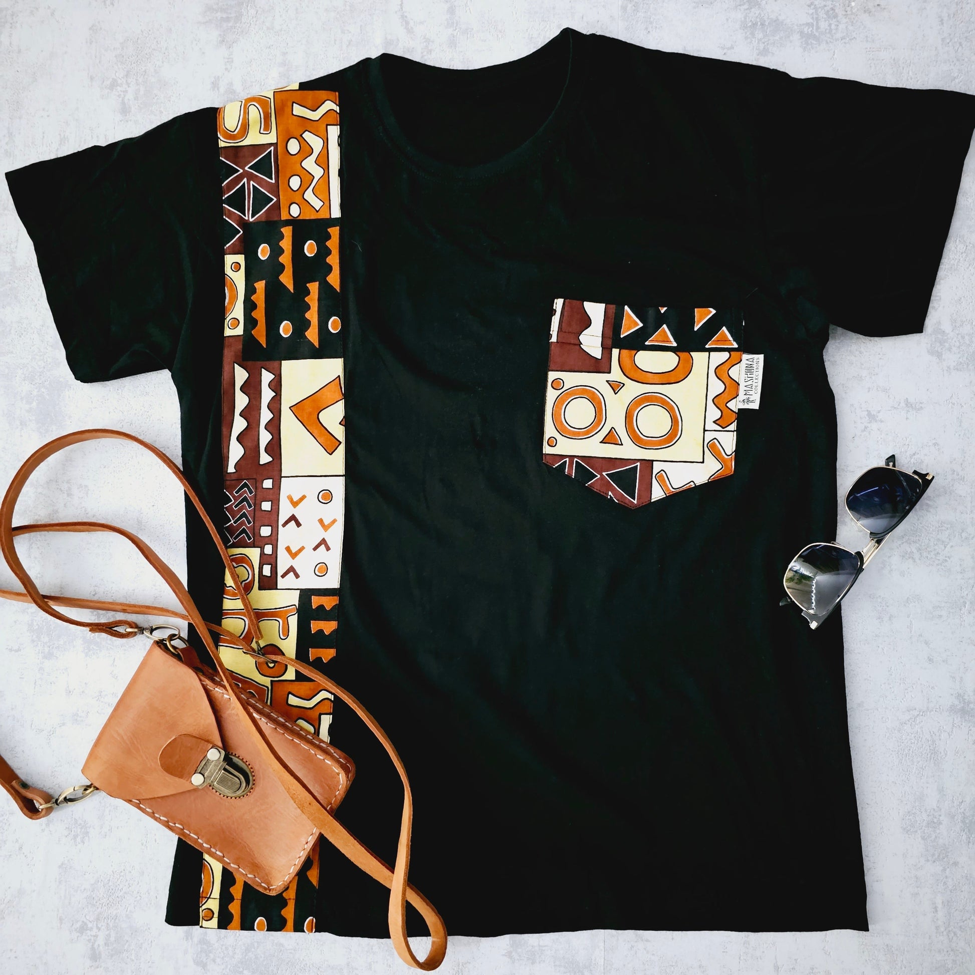 Copy of Africa Print Detailed T-Shirt | Ankara Detail and Pocket-0