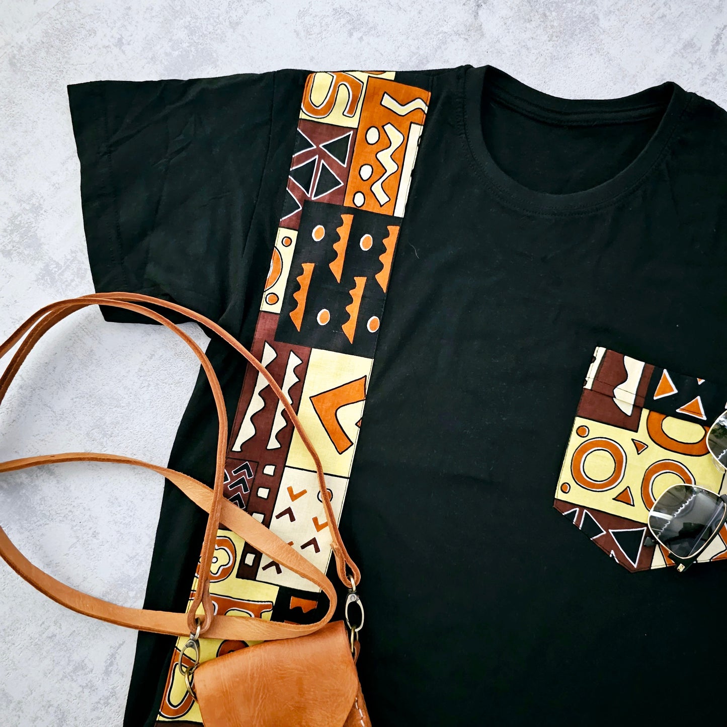 Copy of Africa Print Detailed T-Shirt | Ankara Detail and Pocket-3