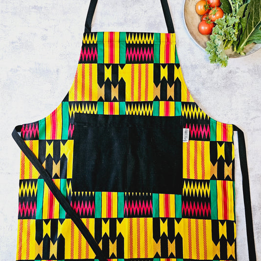 Handmade Kente Bogolan Print | African Print Apron with Pocket-0