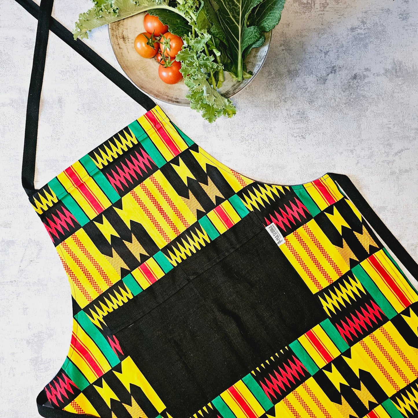 Handmade Kente Bogolan Print | African Print Apron with Pocket-2