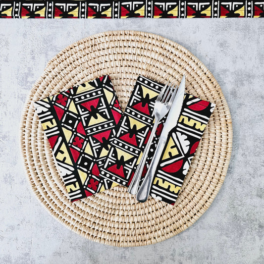 Set of 4 Napkins | 35x35cm | Black Mudcloth Print, Ankara Wax, 100% Cotton-0