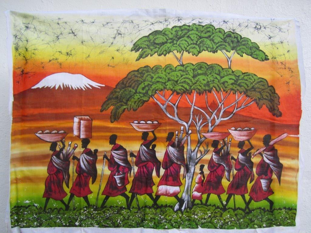 Maasai Warrior Women leaving the Market Batik Art-0