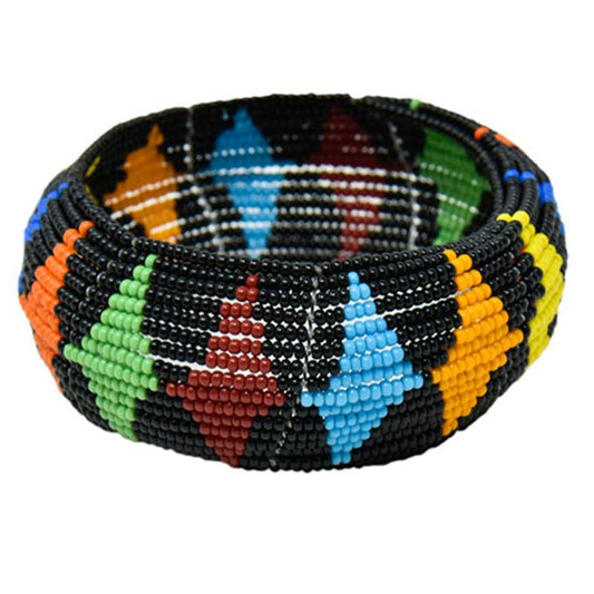 Maasai Concave Beaded Bangle 15 - Maasai Colors-0