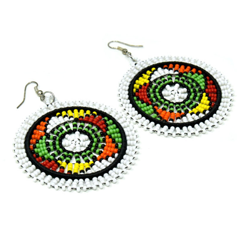 Duara Beaded Earrings White & Multi Color 01-1