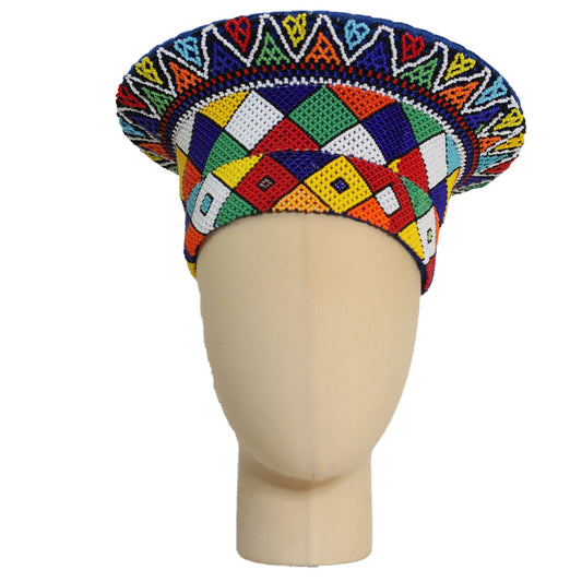 Zulu Beaded Basket Hat - Multicolored Checkered Pattern | Made in South Africa-0