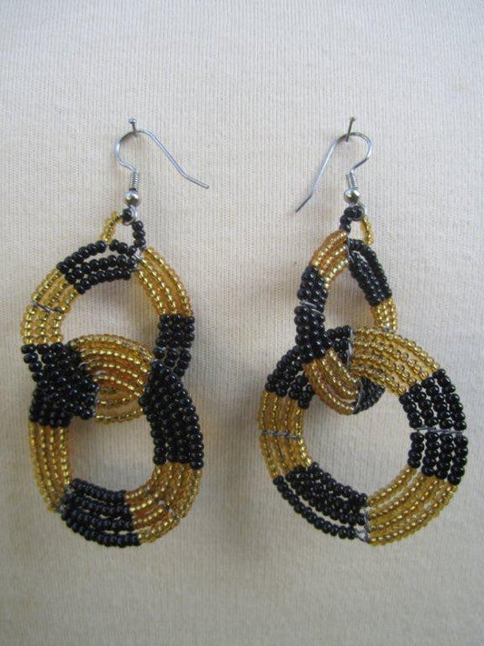 Maasai Round Two Tier Earrings - Black and Gold-0