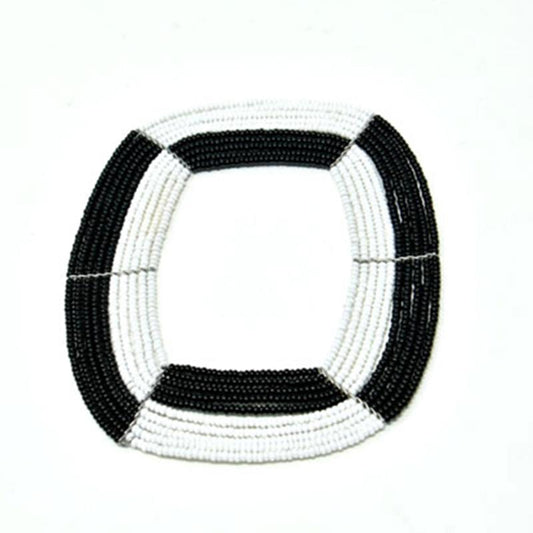 Maasai Square Beaded Bangle 02 - Black & White-0