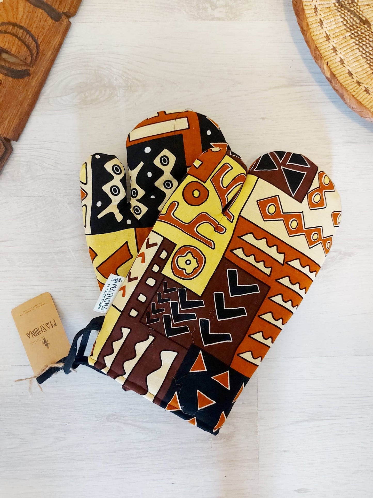 Set of 2 Handmade "Mudcloth" Bogolan Print Inspired African Print Oven Glove-0