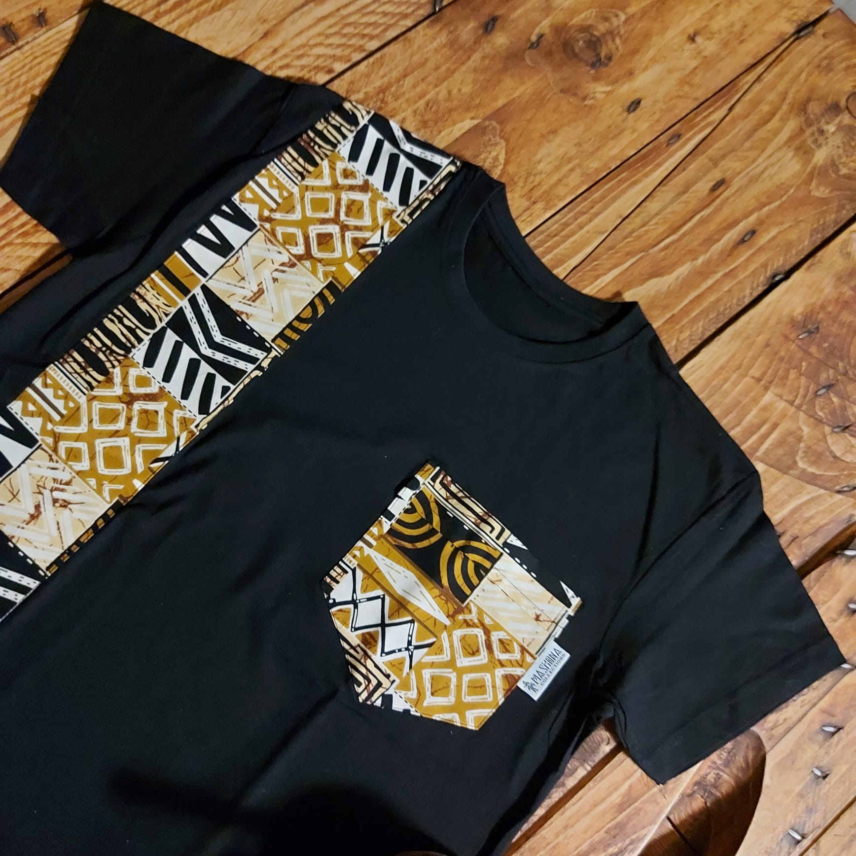 Africa Print Detailed T-Shirt | Bogolan Print Detail and Pocket-0