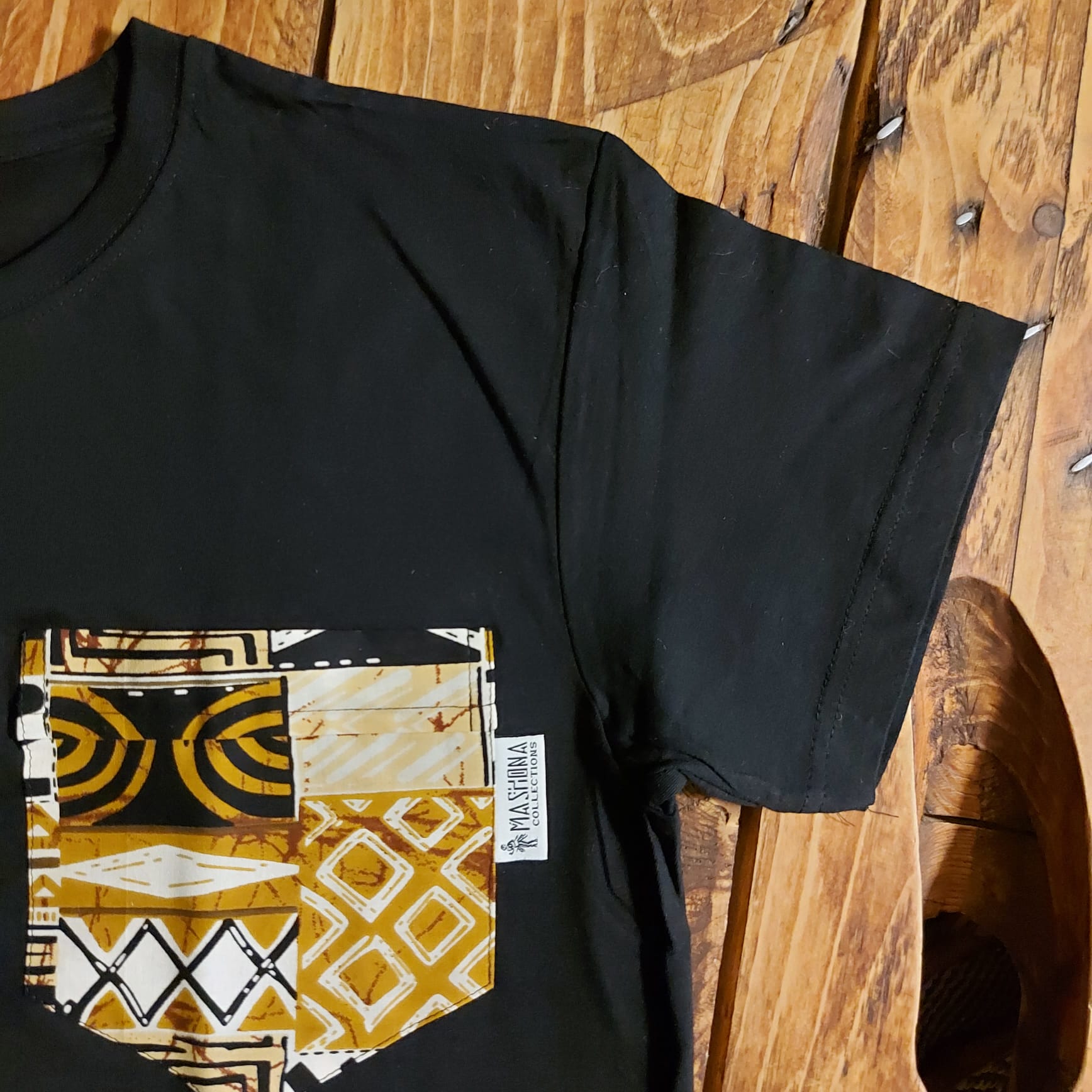 Africa Print Detailed T-Shirt | Bogolan Print Detail and Pocket-1