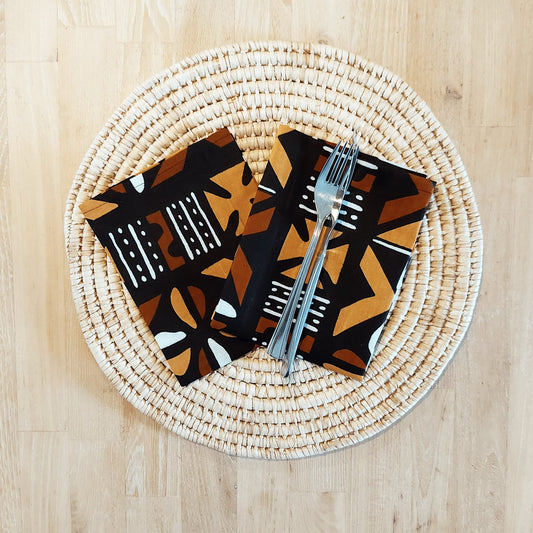 Set of 4 Napkins | 35x35cm | Black Mudcloth Print, Ankara Wax, 100% Cotton-0