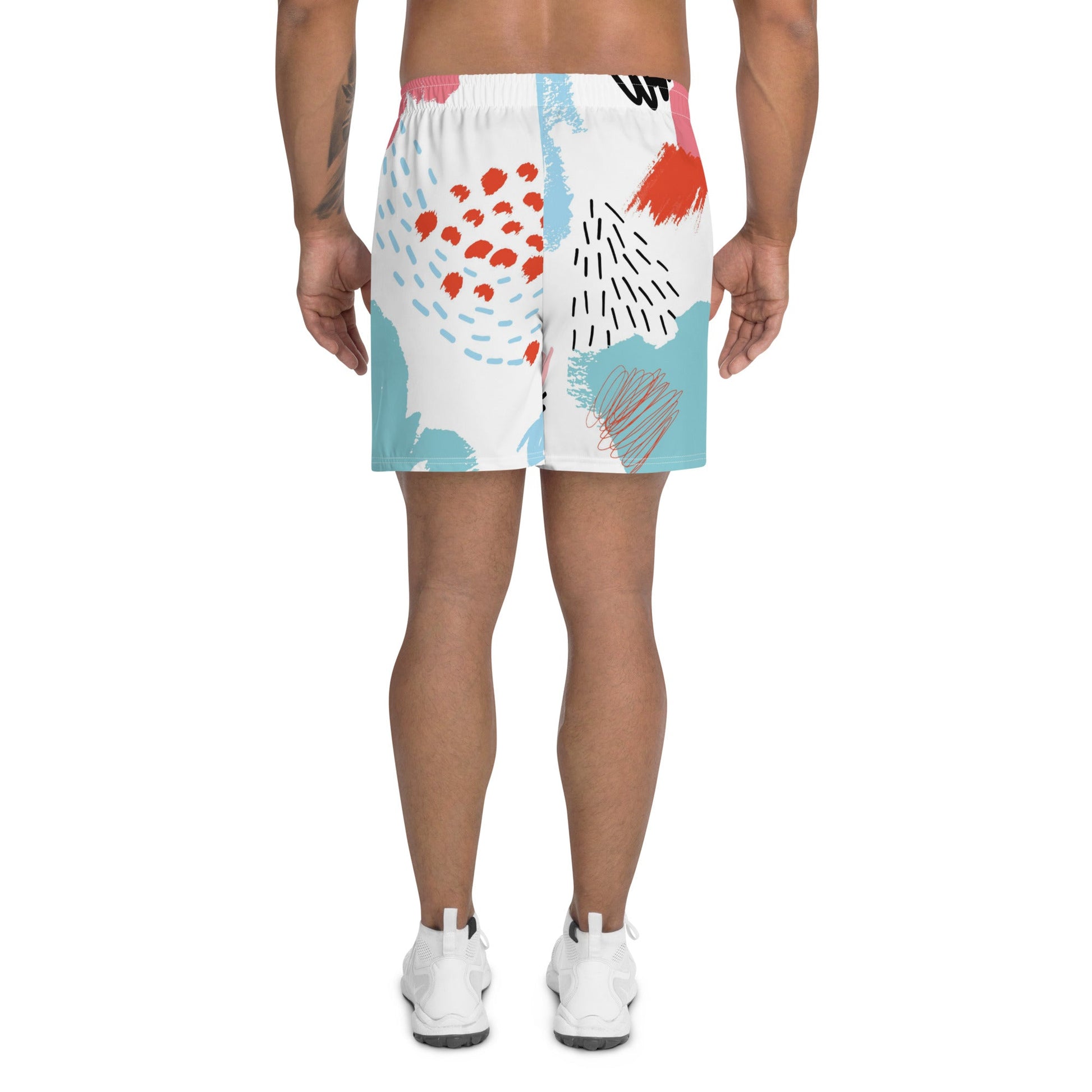 Red Blue Men's Paint Abstract Brush Stroke Athletic Shorts-3